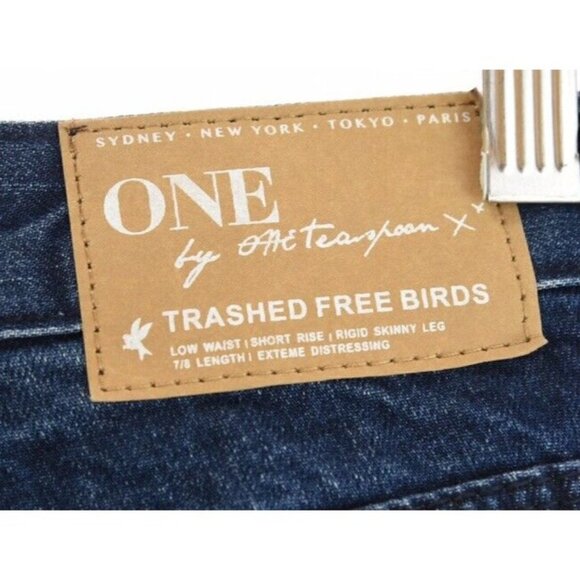 One Teaspoon Sz 27 Trashed Freebirds Crop Denim Jeans Skinny Dark Blue Women NWT - Picture 6 of 11